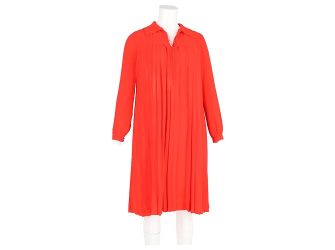 Vestido plisado A-Line Chloé en seda roja - vista 4
