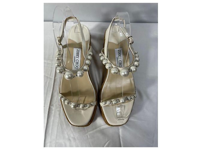 Sandali con zeppa Jimmy Choo Latte con perle in pelle nappa bianca Bianco - vista 10