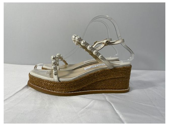 Sandali con zeppa Jimmy Choo Latte con perle in pelle nappa bianca Bianco - vista 11