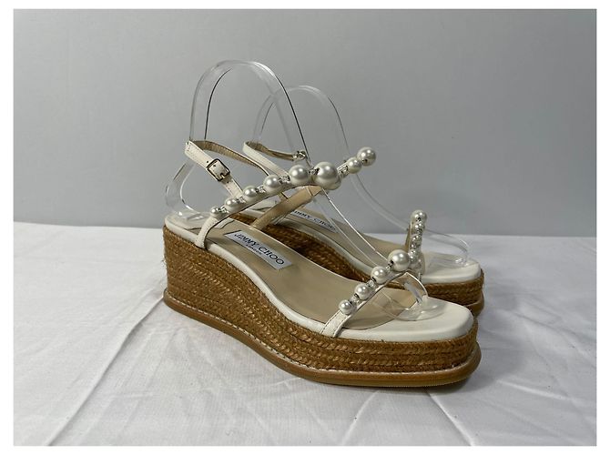 Sandali con zeppa Jimmy Choo Latte con perle in pelle nappa bianca Bianco - vista 12