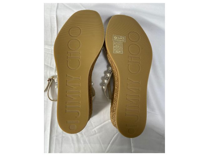 Sandali con zeppa Jimmy Choo Latte con perle in pelle nappa bianca Bianco - vista 14
