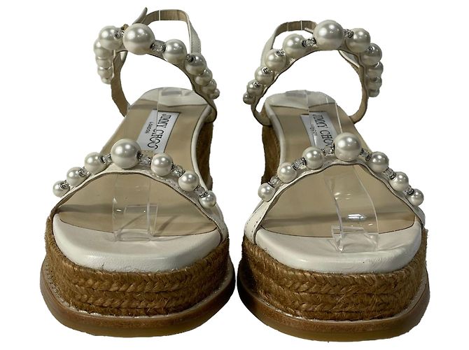 Sandali con zeppa Jimmy Choo Latte con perle in pelle nappa bianca Bianco - vista 2