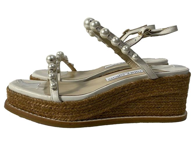 Sandali con zeppa Jimmy Choo Latte con perle in pelle nappa bianca Bianco - vista 4