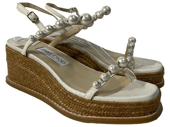 Sandali con zeppa Jimmy Choo Latte con perle in pelle nappa bianca Bianco - vista 5