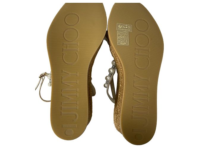 Sandali con zeppa Jimmy Choo Latte con perle in pelle nappa bianca Bianco - vista 7