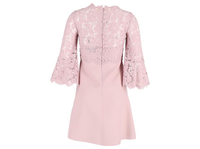 Valentino Garavani Vestido Mini de Encaje Valentino en Algodón Rosa Castaño - vista 3