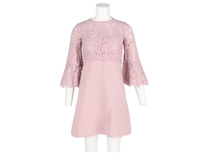 Valentino Garavani Vestido Mini de Encaje Valentino en Algodón Rosa Castaño - vista 4