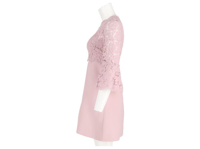 Valentino Garavani Vestido Mini de Encaje Valentino en Algodón Rosa Castaño - vista 5