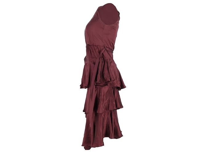 Vestido midi de cuello halter en seda burdeos con volantes de Zimmermann Roja - vista 2