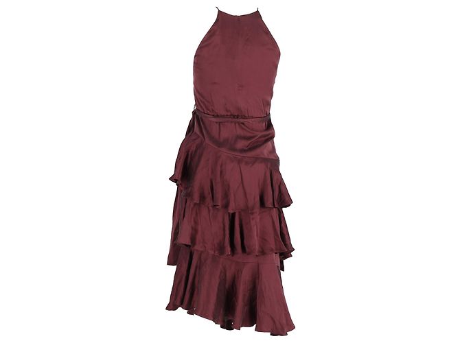 Vestido midi de cuello halter en seda burdeos con volantes de Zimmermann Roja - vista 3