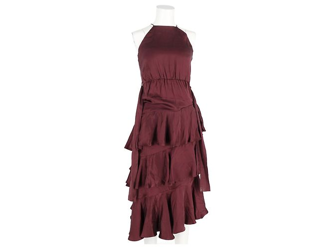 Vestido midi de cuello halter en seda burdeos con volantes de Zimmermann Roja - vista 4