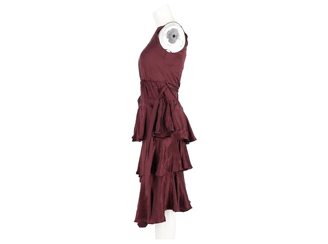 Vestido midi de cuello halter en seda burdeos con volantes de Zimmermann Roja - vista 5