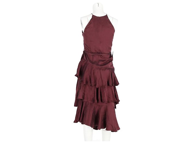 Vestido midi de cuello halter en seda burdeos con volantes de Zimmermann Roja - vista 6