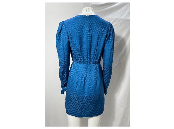 Autre Marque Vestido mini con detalles de cinta estampada Saloni Debbie en seda azul - vista 10