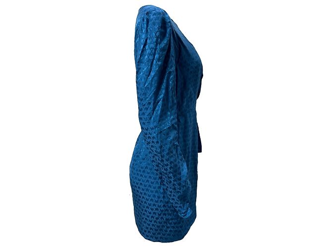 Autre Marque Vestido mini con detalles de cinta estampada Saloni Debbie en seda azul - vista 3