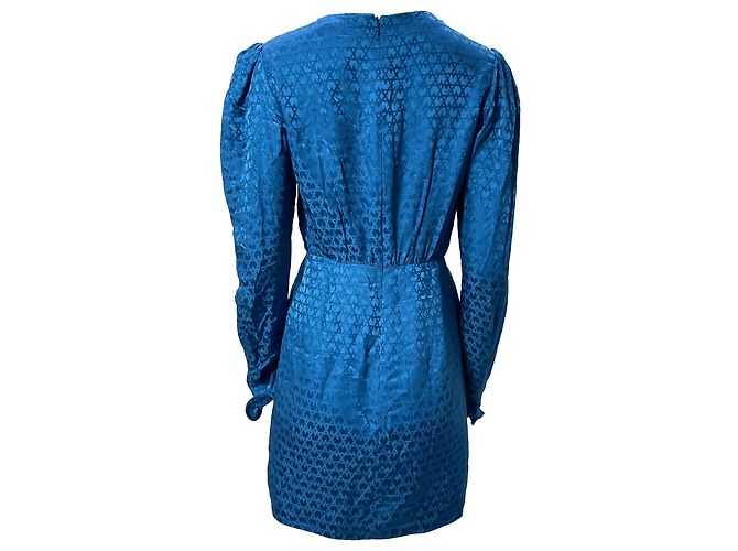 Autre Marque Vestido mini con detalles de cinta estampada Saloni Debbie en seda azul - vista 4