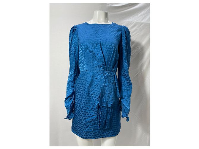 Autre Marque Vestido mini con detalles de cinta estampada Saloni Debbie en seda azul - vista 7