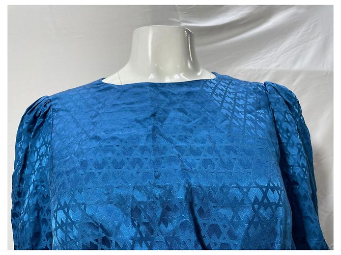 Autre Marque Vestido mini con detalles de cinta estampada Saloni Debbie en seda azul - vista 8