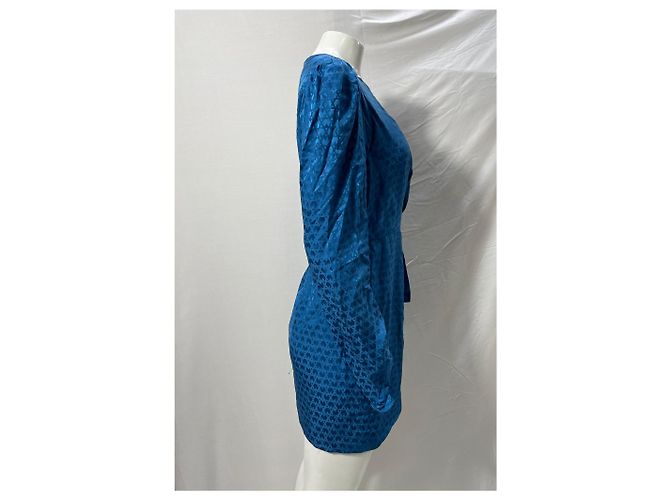 Autre Marque Vestido mini con detalles de cinta estampada Saloni Debbie en seda azul - vista 9