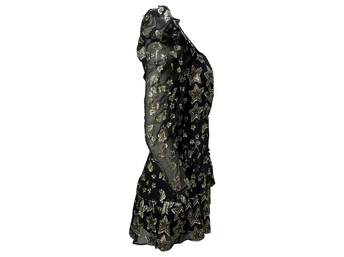 Loveshackfancy Mini-Kleid mit langen Ärmeln und Sternstickerei aus schwarzem Polyester - Ansicht 3