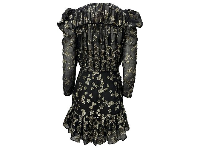 Loveshackfancy Mini-Kleid mit langen Ärmeln und Sternstickerei aus schwarzem Polyester - Ansicht 4