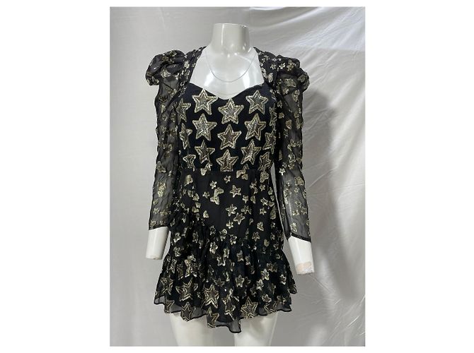 Loveshackfancy Mini-Kleid mit langen Ärmeln und Sternstickerei aus schwarzem Polyester - Ansicht 7