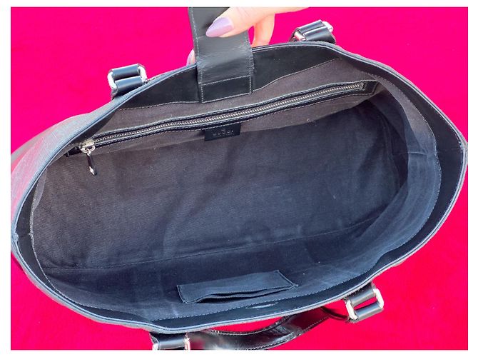 Borsa Tote Gucci GG Supreme in pelle nera Nero Rosso Grigio - vista 13