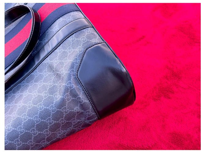 Borsa Tote Gucci GG Supreme in pelle nera Nero Rosso Grigio - vista 17