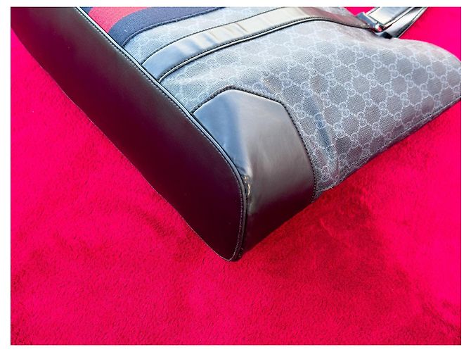 Borsa Tote Gucci GG Supreme in pelle nera Nero Rosso Grigio - vista 19