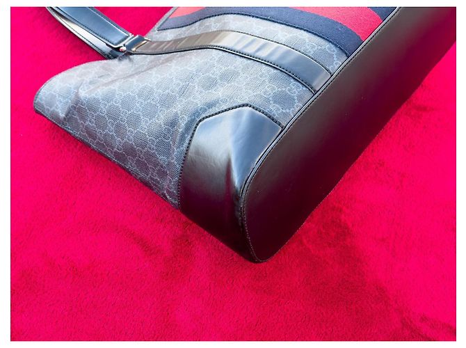 Borsa Tote Gucci GG Supreme in pelle nera Nero Rosso Grigio - vista 20