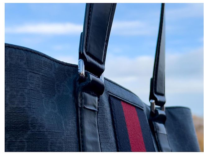 Borsa Tote Gucci GG Supreme in pelle nera Nero Rosso Grigio - vista 5