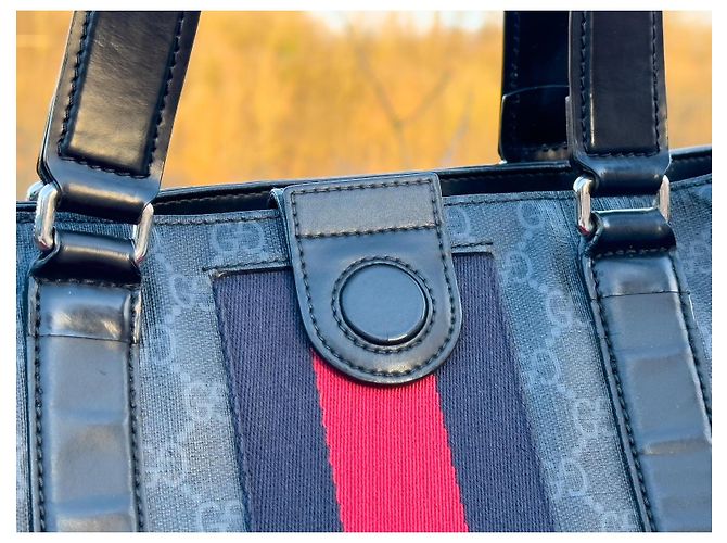 Borsa Tote Gucci GG Supreme in pelle nera Nero Rosso Grigio - vista 6