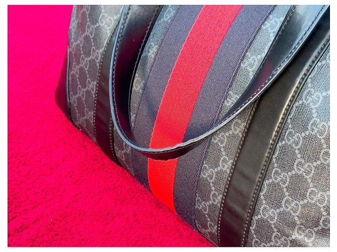 Borsa Tote Gucci GG Supreme in pelle nera Nero Rosso Grigio - vista 7