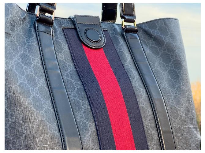 Borsa Tote Gucci GG Supreme in pelle nera Nero Rosso Grigio - vista 8