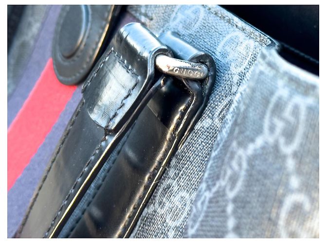 Borsa Tote Gucci GG Supreme in pelle nera Nero Rosso Grigio - vista 9
