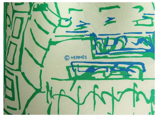 Hermès RARE FULARD HERMES IN TRANSITO A TOKYO VIALARS 2007 FULARD IN SETA 90 CM Verde - vista 6