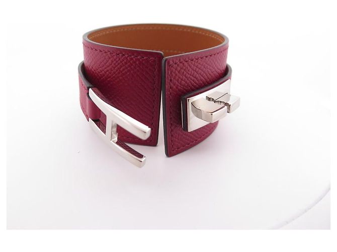 Hermès NOVE BRACCIALE HERMES MANICOTTO DRAG CUOIO EPSOM ROSSO GRENADIER 18 BANGLE Bordò - vista 6