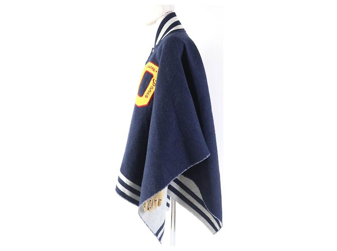 Kenzo Woll-Nylon großer Poncho marineblau - Ansicht 2