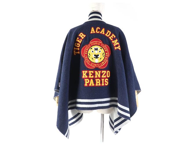 Kenzo Woll-Nylon großer Poncho marineblau - Ansicht 3