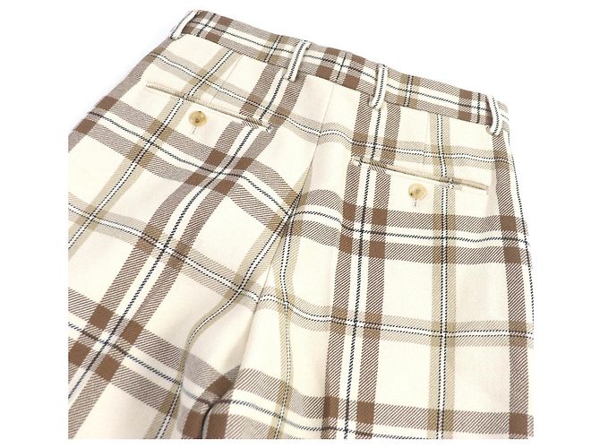 Bermuda largo xadrez de lã e rayon Gucci 44 Bege - vista 4