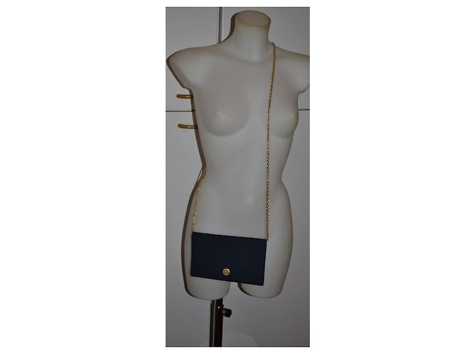 Borsa a tracolla Guy Laroche blu in tessuto con catena dorata - vista 2