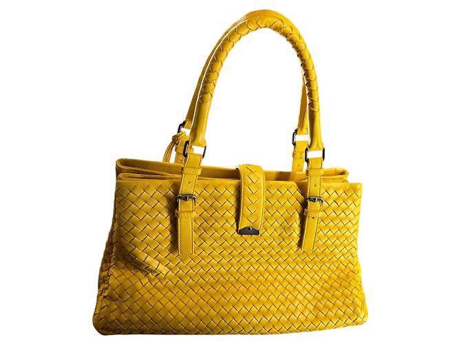 Bottega Veneta Borsa Roma Intrecciato media Giallo - vista 2