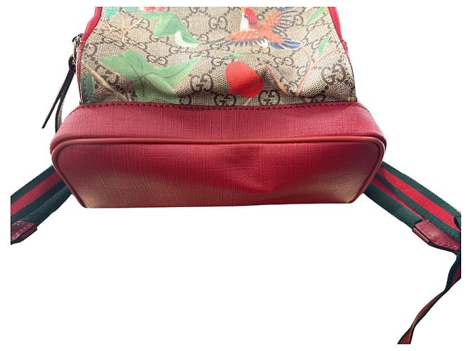 Gucci Ophidia Leder Rucksack Braun Rot Blumen Vogel Muster - Ansicht 5