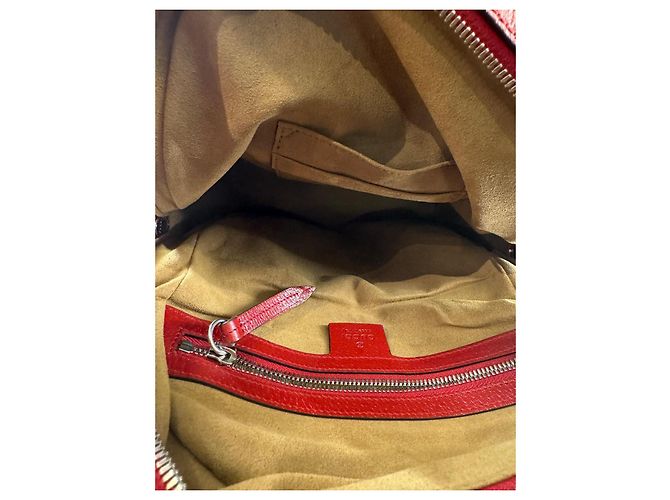 Gucci Ophidia Leder Rucksack Braun Rot Blumen Vogel Muster - Ansicht 6
