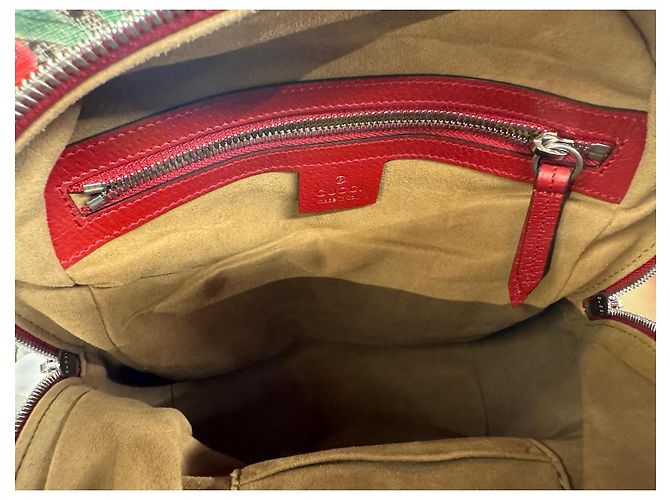 Gucci Ophidia Leder Rucksack Braun Rot Blumen Vogel Muster - Ansicht 7
