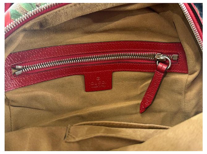 Gucci Ophidia Leder Rucksack Braun Rot Blumen Vogel Muster - Ansicht 9