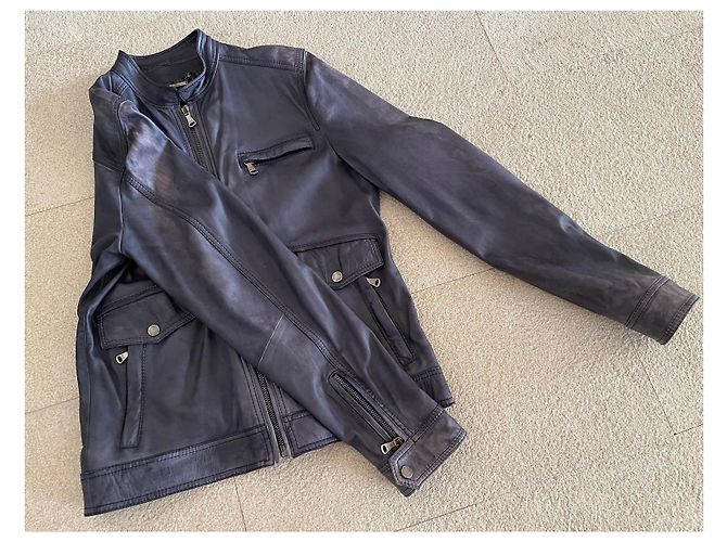 Blaue gewaschene Lammleder-Fliegerjacke Dolce & Gabbana Größe 52 IT - Ansicht 10