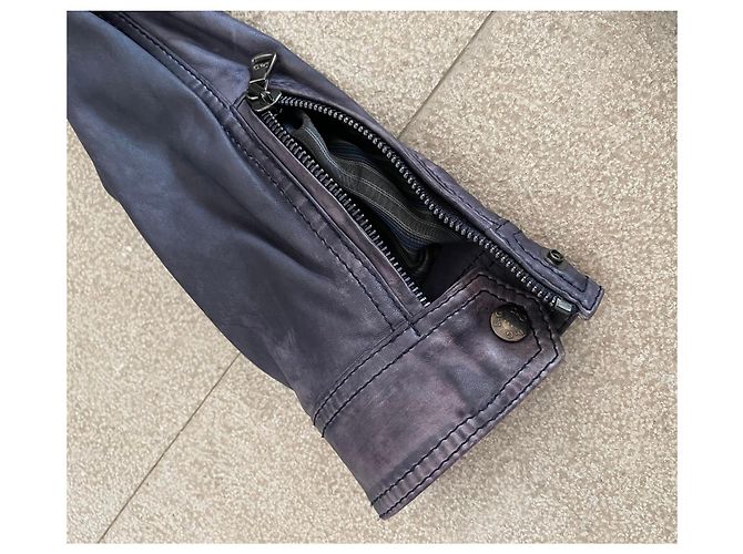 Blaue gewaschene Lammleder-Fliegerjacke Dolce & Gabbana Größe 52 IT - Ansicht 11