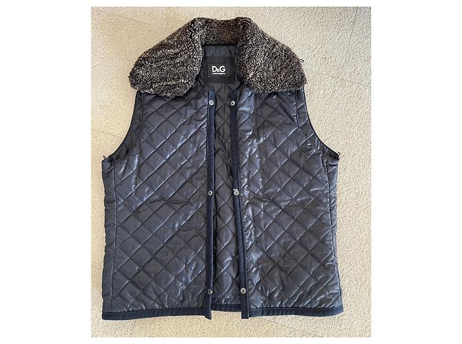 Blaue gewaschene Lammleder-Fliegerjacke Dolce & Gabbana Größe 52 IT - Ansicht 12
