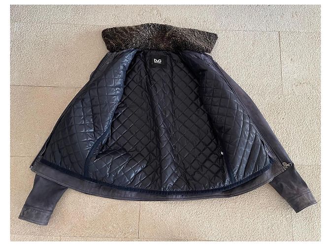 Blaue gewaschene Lammleder-Fliegerjacke Dolce & Gabbana Größe 52 IT - Ansicht 2